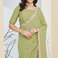Pastel Green Designer Saree Embroidered Border Ready To Wear