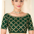 Dark Green Embroidered Designer Saree with Sequins Work Blouse