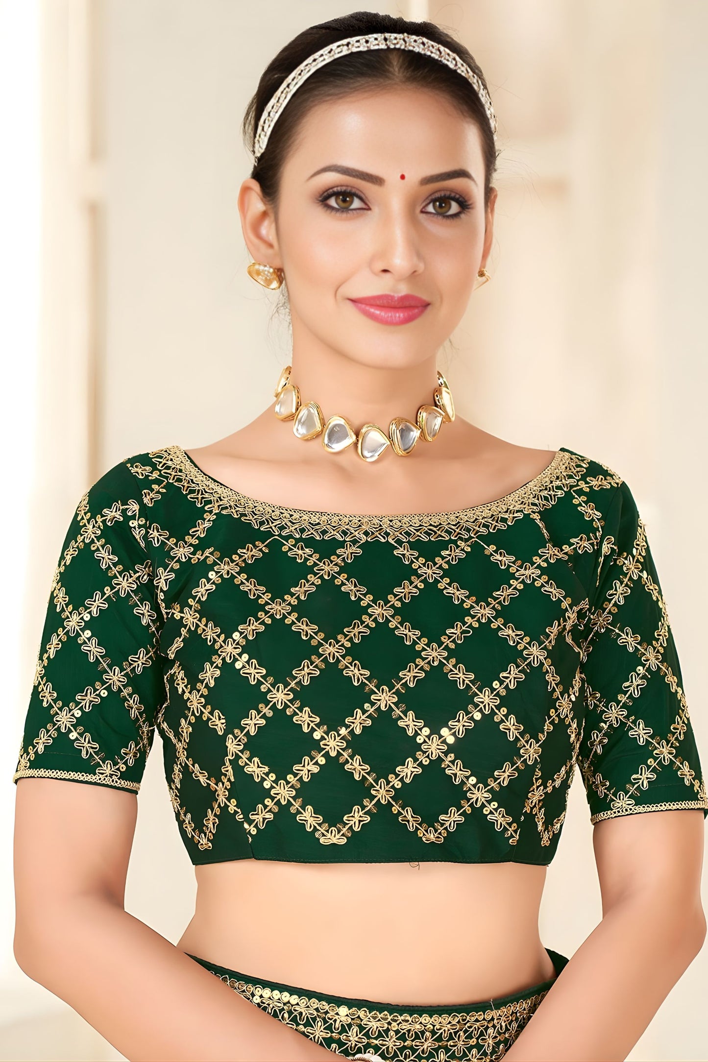 Dark Green Embroidered Designer Saree with Sequins Work Blouse