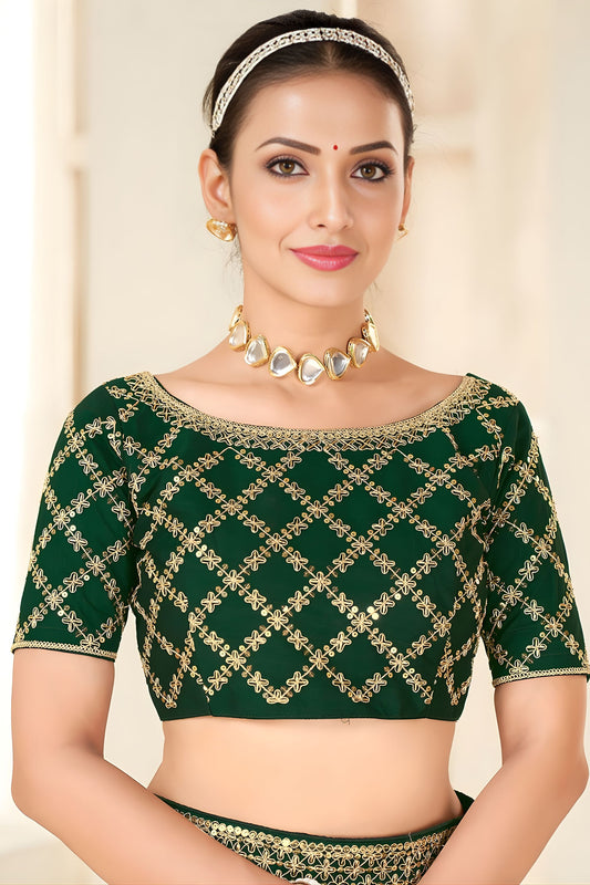 Dark Green Embroidered Designer Saree with Sequins Work Blouse