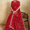 Red Designer Saree Heavy Embroidery Border Sequins Georgette Saree