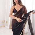 Black Organza Silk Saree with Designer Golden Lace Border