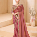 Peach Pink Silk Saree Designer Embroidered Border Party Wear Saree
