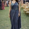 Navy Blue Georgette Saree with Embellished Designer Blouse