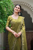 Olive Green Silk Saree Embroidered Border Designer Blouse