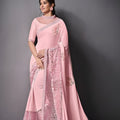  Pink Designer Georgette Saree Stylish Pallu  Party Wear