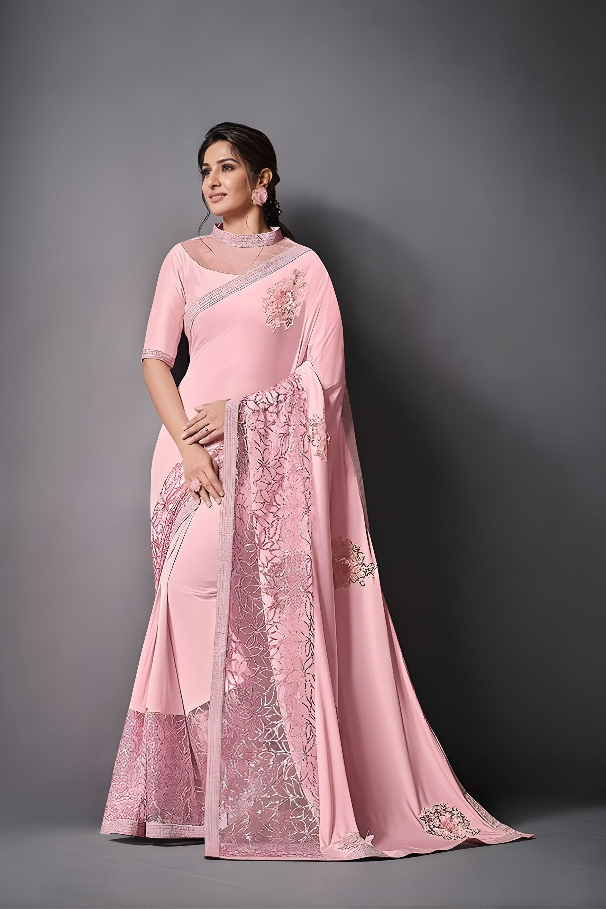  Pink Designer Georgette Saree Stylish Pallu  Party Wear