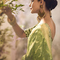 Light Olive Green Soft Silk Saree with Zari Border Designer Blouse