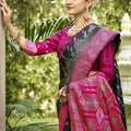 Black Banarasi Silk Saree Pink Zari Border Traditional Saree
