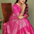 Rani Pink Banarasi Silk Saree with Rich Zari Weaving Blouse Piece