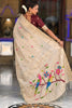 Cream Beige Tussar Silk Saree Multicolor Floral Embroidery Designer Pallu