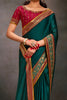 Teal Green Designer Saree Embroidered Border Contrast Blouse
