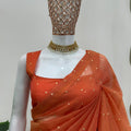 Rust Orange Swarovski Work Organza Designer Saree
