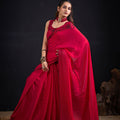 Rani Pink Embroidered Silk Saree with Designer Blouse
