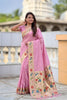 Pink Floral Woven Linen Silk Saree with Designer Border