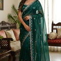 Elegant Bottle Green Embroidered Georgette Saree Party Wear Saree