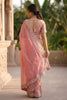 Peach Organza Silk Saree Floral Embroidered Border Designer Blouse