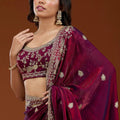 Wine Maroon Embroidered Silk Saree Designer Party Wear Saree