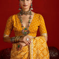 Designer Yellow Bandhani Print Saree with Traditional Border Festive Wear Saree