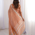 Elegant Peach Linen Designer Saree with Mirror Work Border