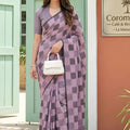 Dusty Purple Checked Cotton Saree Woven Border and Designer Pallu