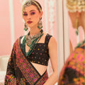 Black Gujarati Patola Silk Saree with Multicolor Traditional Designer Blouse