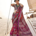 Magenta Floral Printed Silk Saree with Designer Border Festive Saree 