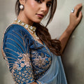 Light Blue Soft Silk Saree with Designer Embroidered Blouse Zari Border