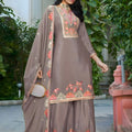 Elegant Brown Embroidered Crepe Palazzo Suit Set Dupatta for Women