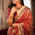 Rust Red Silk Saree with Heavy Embroidered Border Designer Blouse