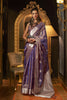 Purple Banarasi Silk Saree with Silver Zari Weaving Designer Border