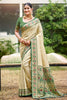 Golden Beige Silk Saree Green Woven Border Traditional Banarasi Pallu 