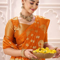 Orange Banarasi Silk Saree with Gold Zari Buta Traditional Pallu
