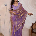 Lavender Purple Silk Saree Golden Zari Embroidery Matching Blouse
