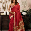 Red Silk Saree with Golden Zari Border Designer Saree