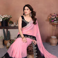 Pink and Black Georgette Saree with Embroidered Border Work