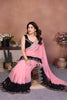 Pink and Black Georgette Saree with Embroidered Border Work