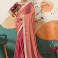 Peach Silk Saree with Embroidered Border Maroon Designer Blouse