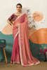 Peach Silk Saree with Embroidered Border Maroon Designer Blouse