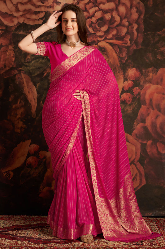 Rani Pink Banarasi Silk Saree with Rich Golden Zari Weaving