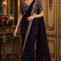 Dark Purple Designer Georgette Saree with Embroidered Blouse