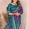 Purple And Teal Ikat Silk Saree with Traditional Weaving Saree