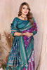 Purple And Teal Ikat Silk Saree with Traditional Weaving Saree