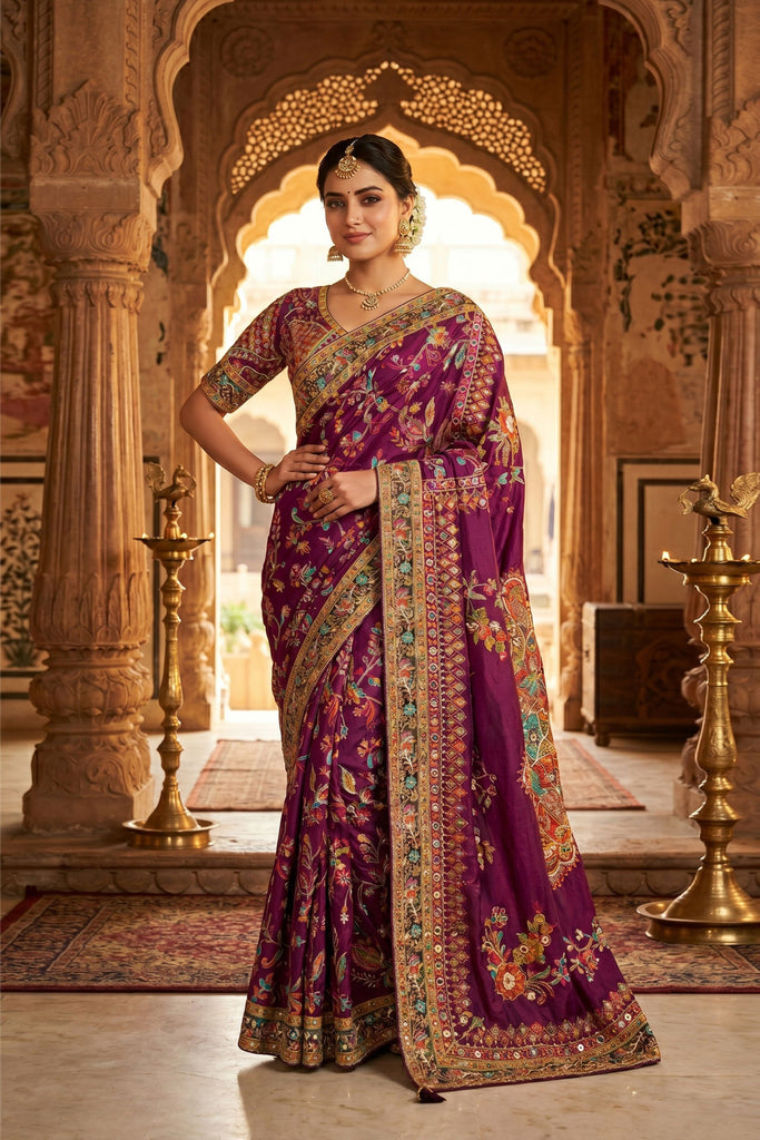  Rani Pink Banarasi Silk Saree Multicolor Floral Weaving Rich Designer Pallu 