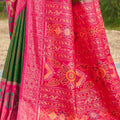 Green and Rani Pink Banarasi Silk Saree with Rich Zari Woven Border