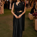 Luxury Black Ready-to-Wear Saree Floral Sequin Embellished Designer Blouse