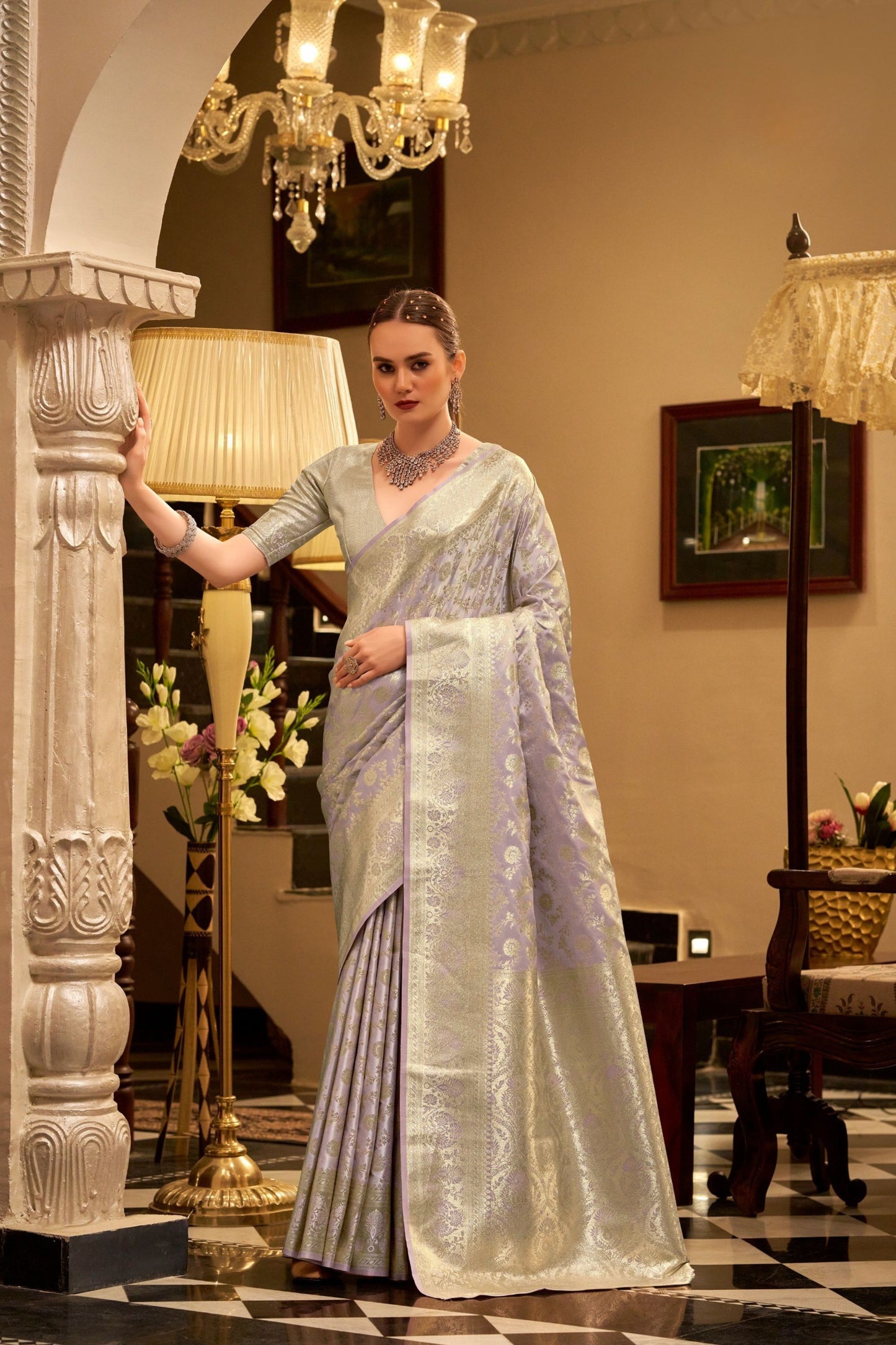 Lavender Kanjivaram Silk Saree Rich Gold Zari Weaving Saree 