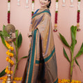 Mauve Silk Saree with Green Woven Border Traditional Design