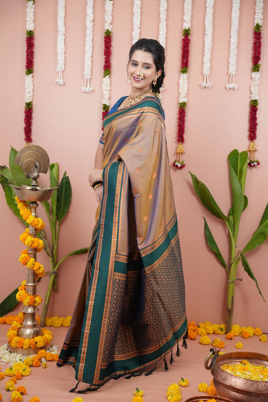 Mauve Silk Saree with Green Woven Border Traditional Design