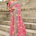 Pink Embroidered Organza Silk Saree with Designer Cutwork Border